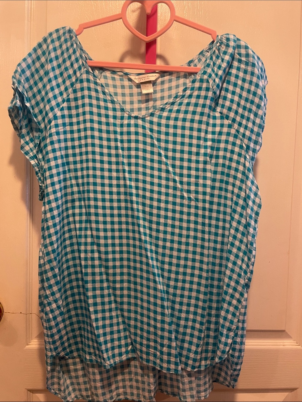 Gingham Cap-Sleeve Tunic in Teal and White